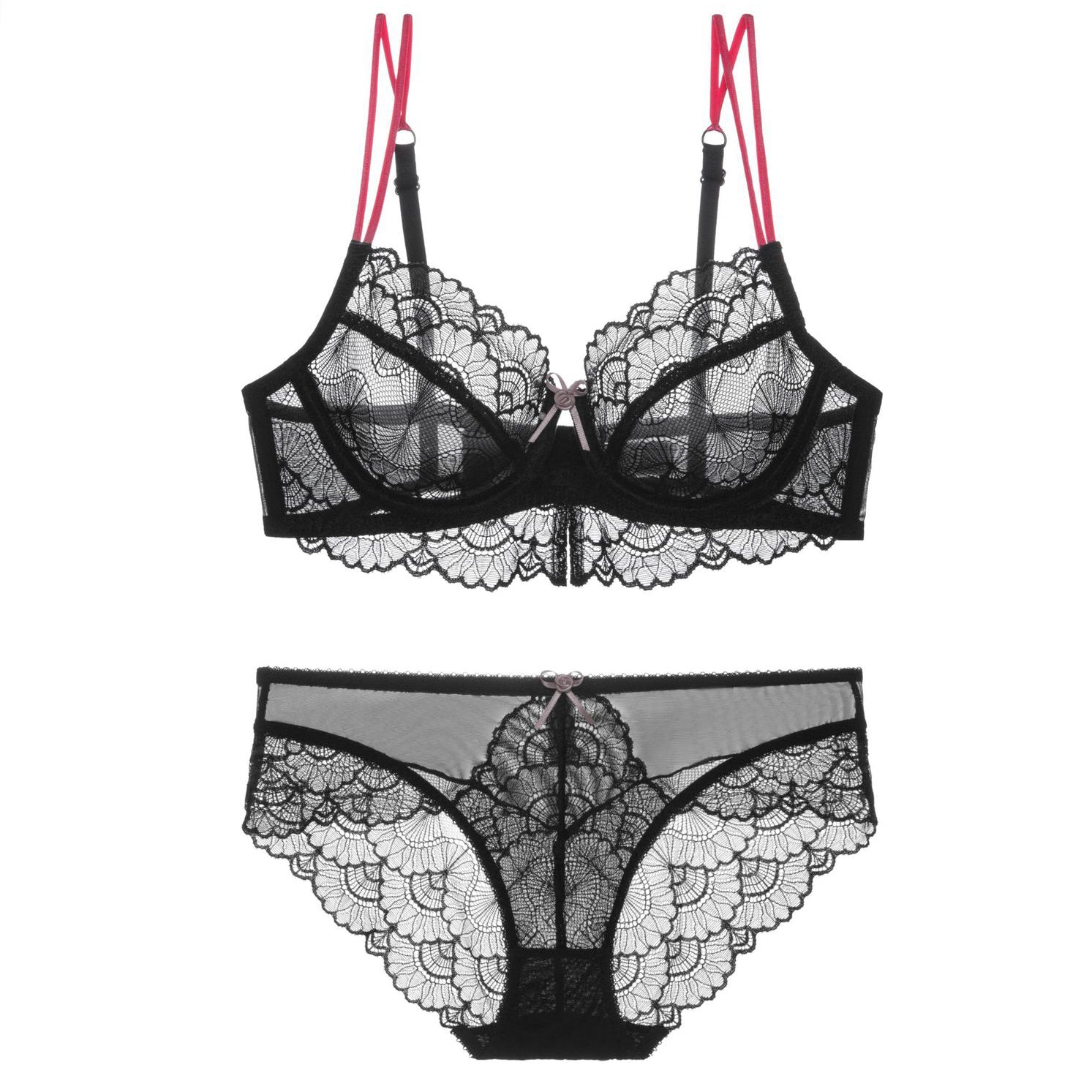 Komplet bielizny z koronką i regulowanymi ramiączkami na romantyczne wieczory Gilemette Czarny