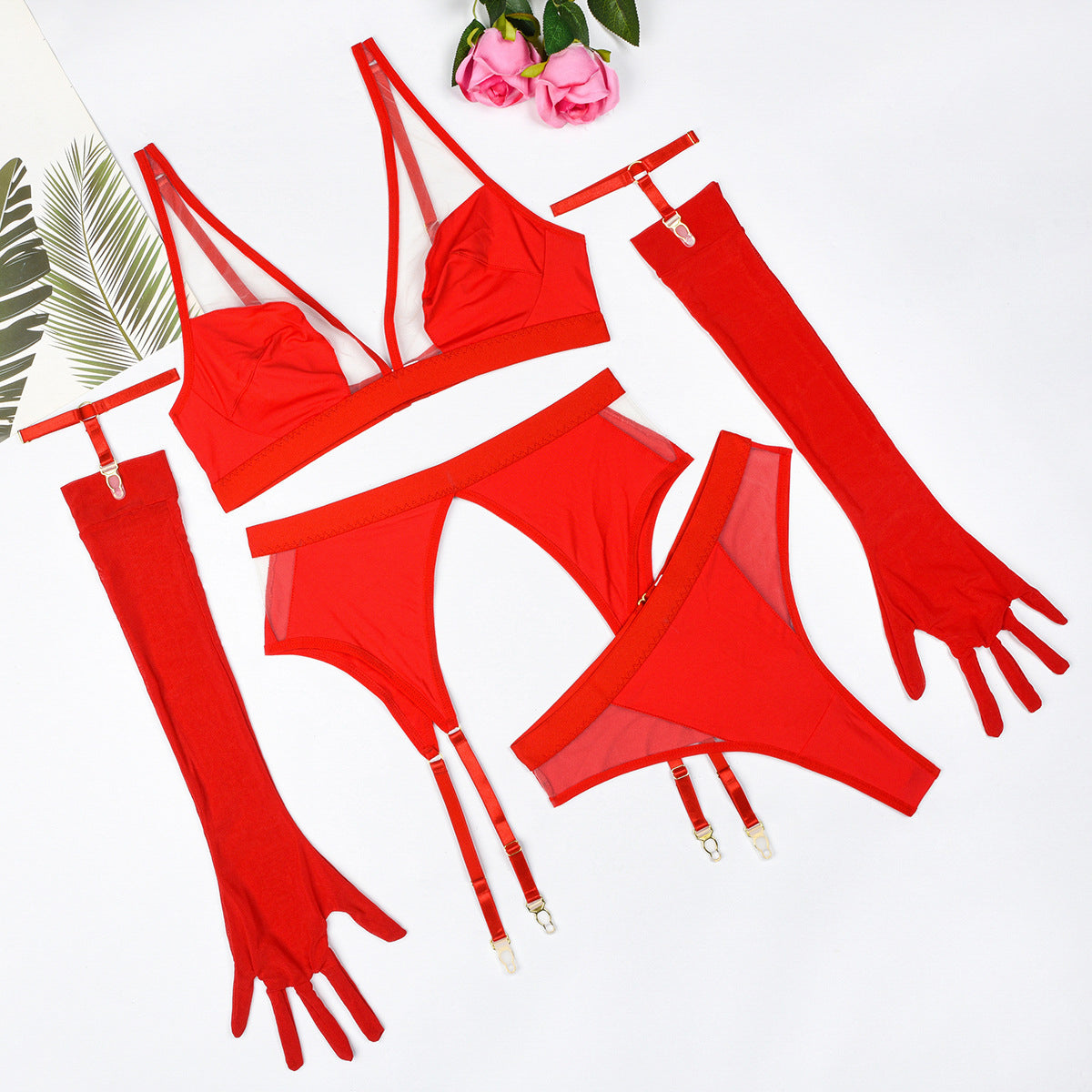 Komplet bielizny z regulowanymi paskami na specjalne okazje Latoria Czerwony