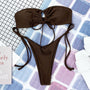 Bikini z topem bandeau z regulowanymi sznurkami na plażę Dodie Kawowy