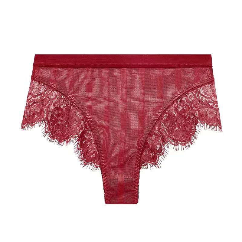 Koronkowe figi z przewiewnego materiału na co dzień Arendien Bordowy