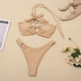 Bikini z ozdobnymi kółeczkami na plażę Here Beżowy