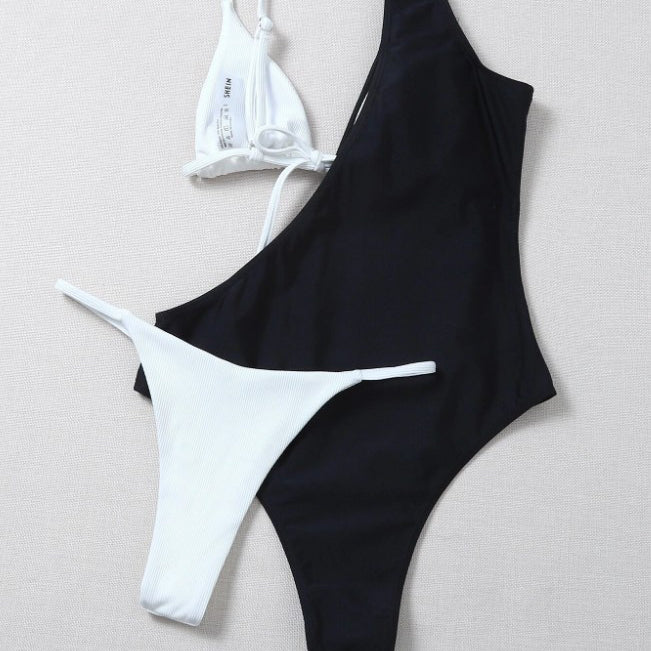 Strój kąpielowy prążkowany asymetryczny szybkoschnący Gerta