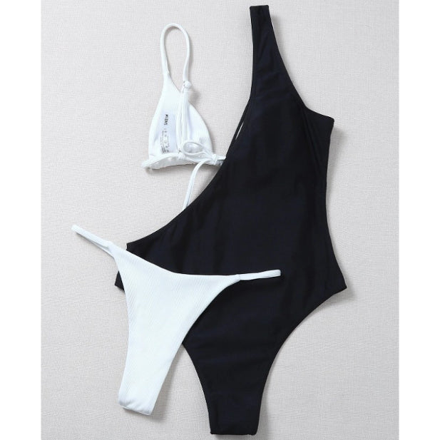 Strój kąpielowy prążkowany asymetryczny szybkoschnący Gerta Multikolor