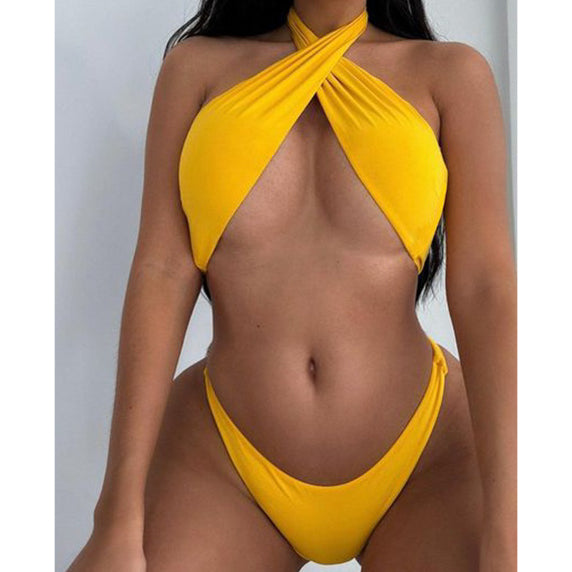 Strój kąpielowy z wiązaniem na szyi idealny na plażę Regiena Żółty