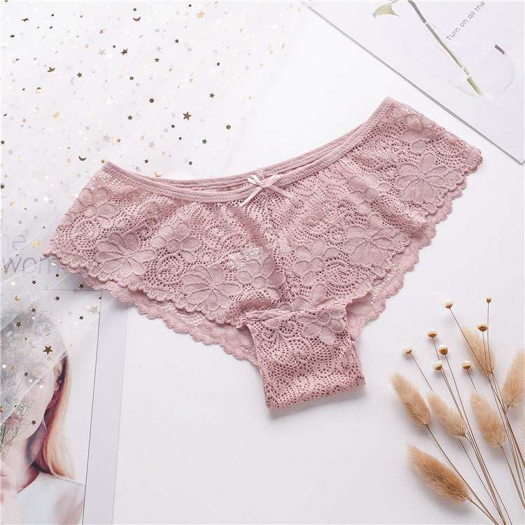 Koronkowe majtki brazylijskie z kokardką Boksoon Beżowy