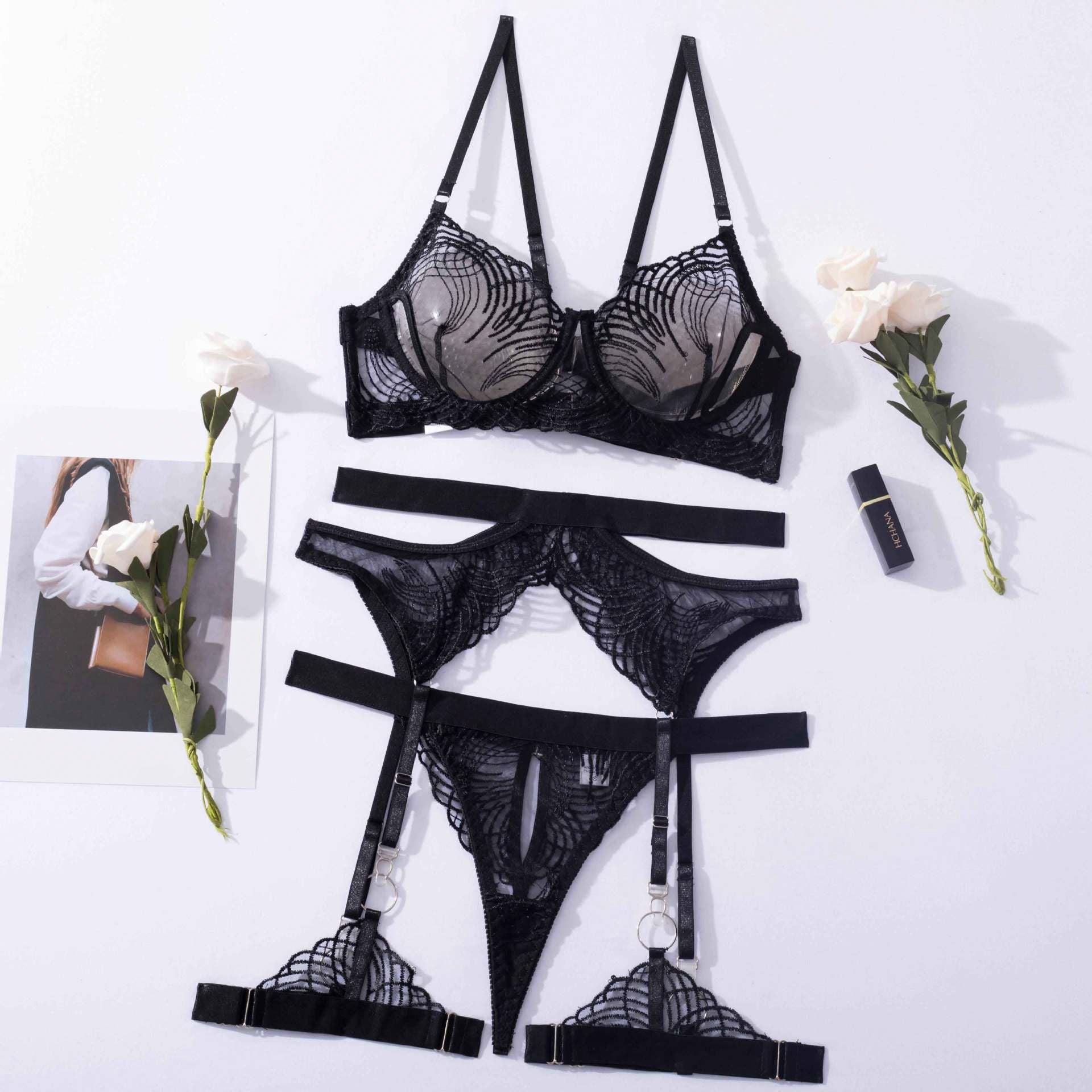 Komplet bielizny z koronki na wyjątkowe okazje Amalita Czarny