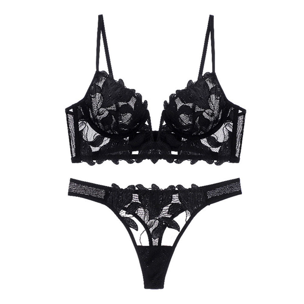 Komplet bielizny z haftem i koronką na specjalne okazje Francesca Czarny