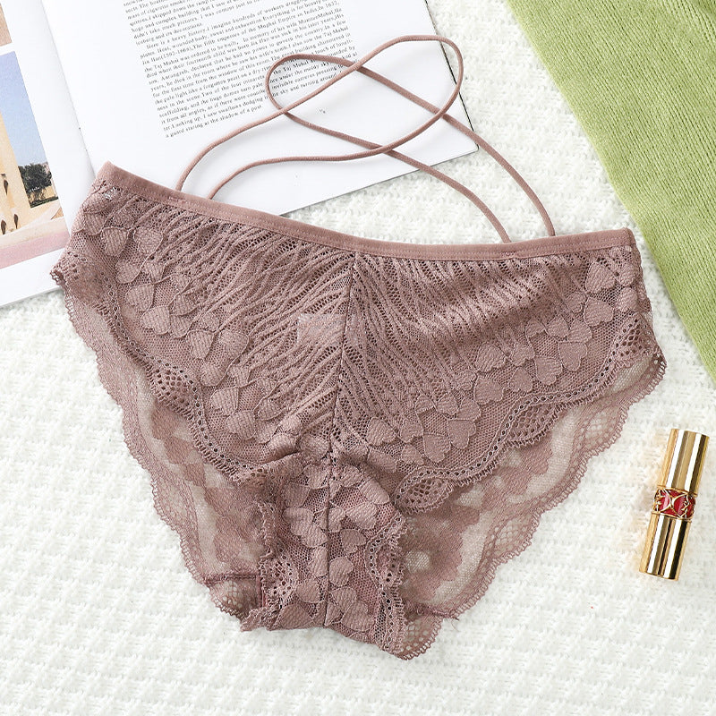 Figi koronkowe z paskami na co dzień i na specjalne okazje Milou Kawowy