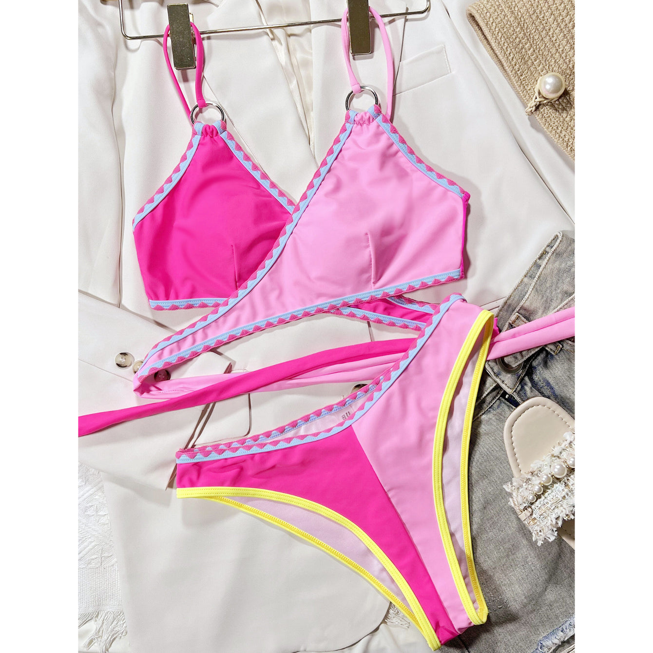 Strój kąpielowy krzyżowany na plażę i basen Selveta Różowy