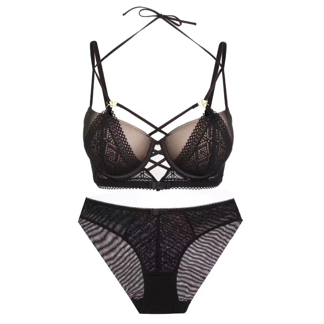 Komplet bielizny z haftem i regulowanymi paskami Volkea Czarny