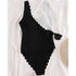 Strój kąpielowy jednoczęściowy prążkowany z falbankami na plażę i basen Karmen Czarny