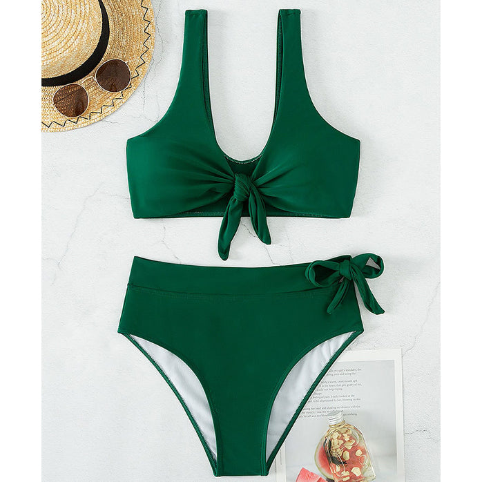 Strój kąpielowy dwuczęściowy z wiązaniem i wysokim stanem na plażę Ibala Zielony