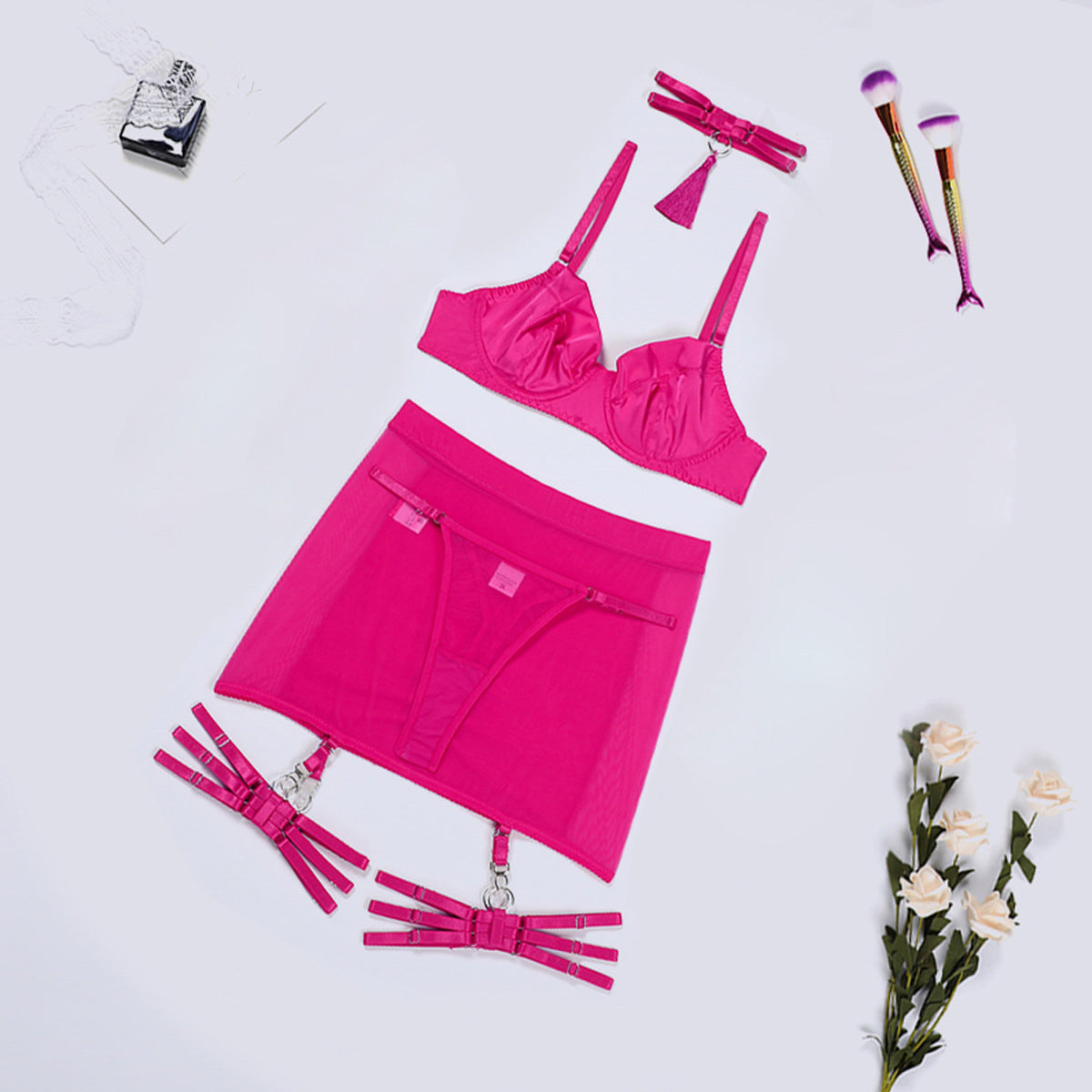 Komplet bielizny z połyskiem na romantyczne wieczory Jette Różowy