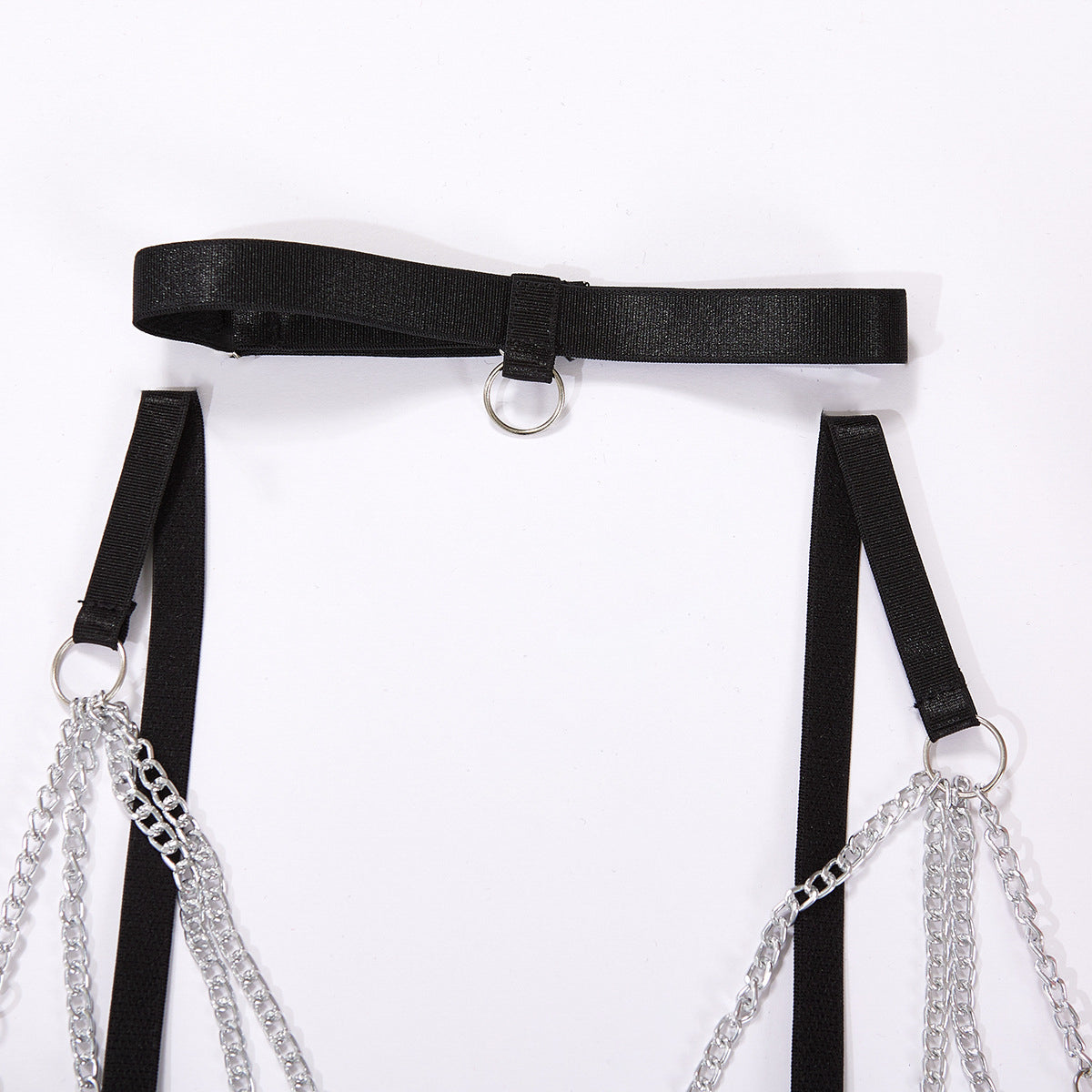 Komplet bielizny z koronką i srebrnymi łańcuszkami na randkę Nune