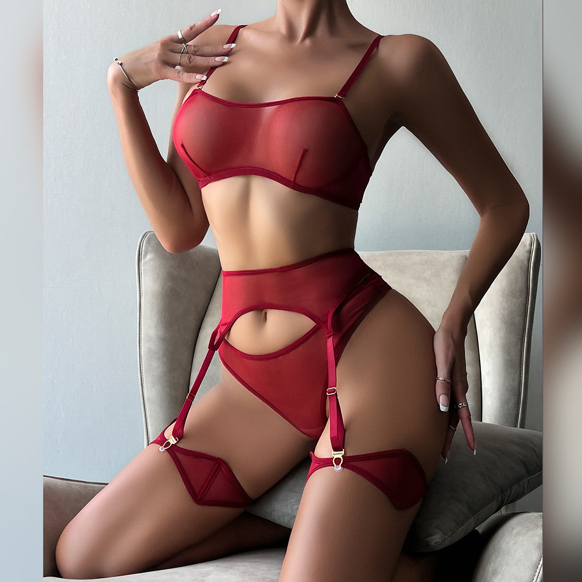 Zestaw bielizny z siateczki elegancki i trwały Shani