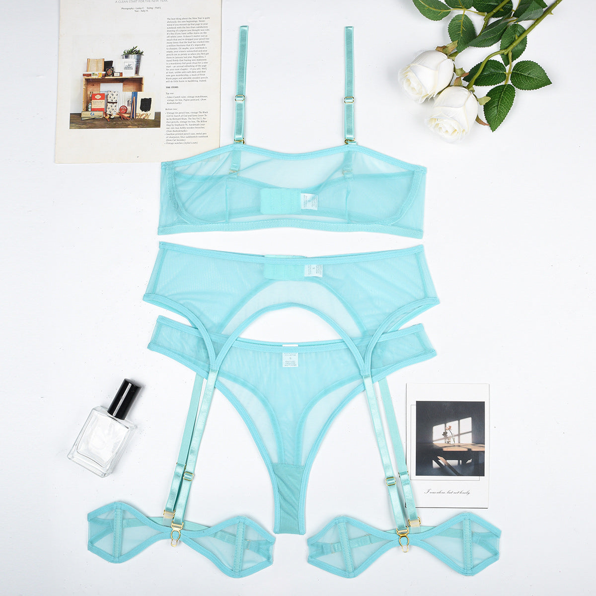 Zestaw bielizny z siateczki elegancki i trwały Shani Niebieski