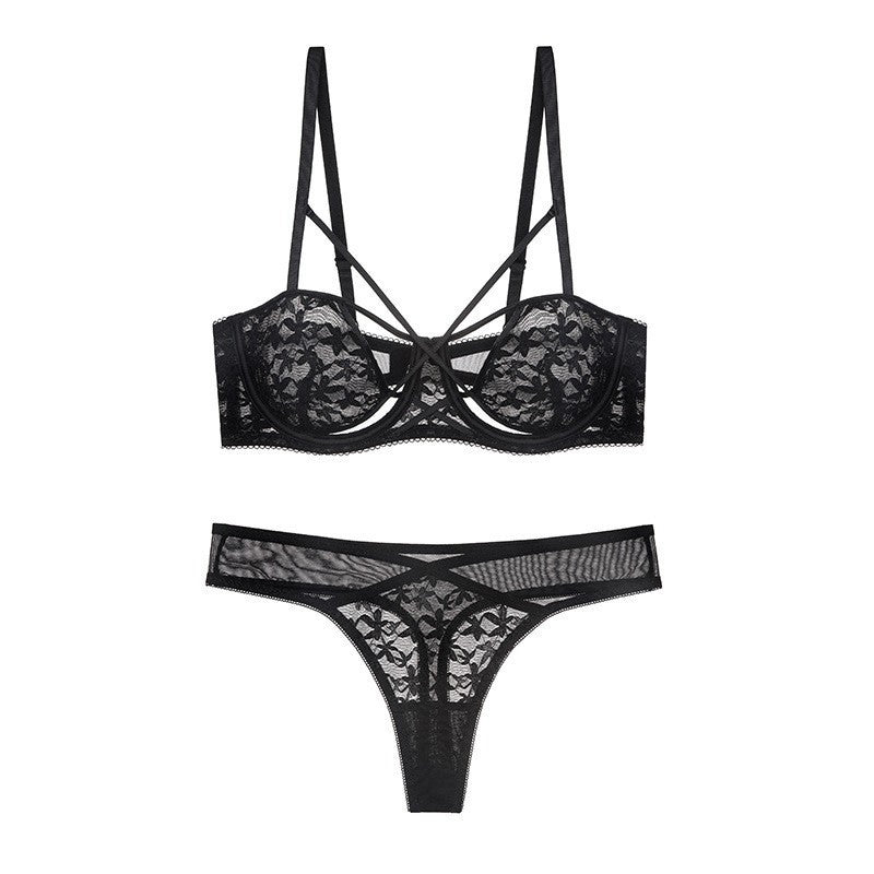 Komplet bielizny koronkowej ze strapsami regulowanymi Behjat Czarny