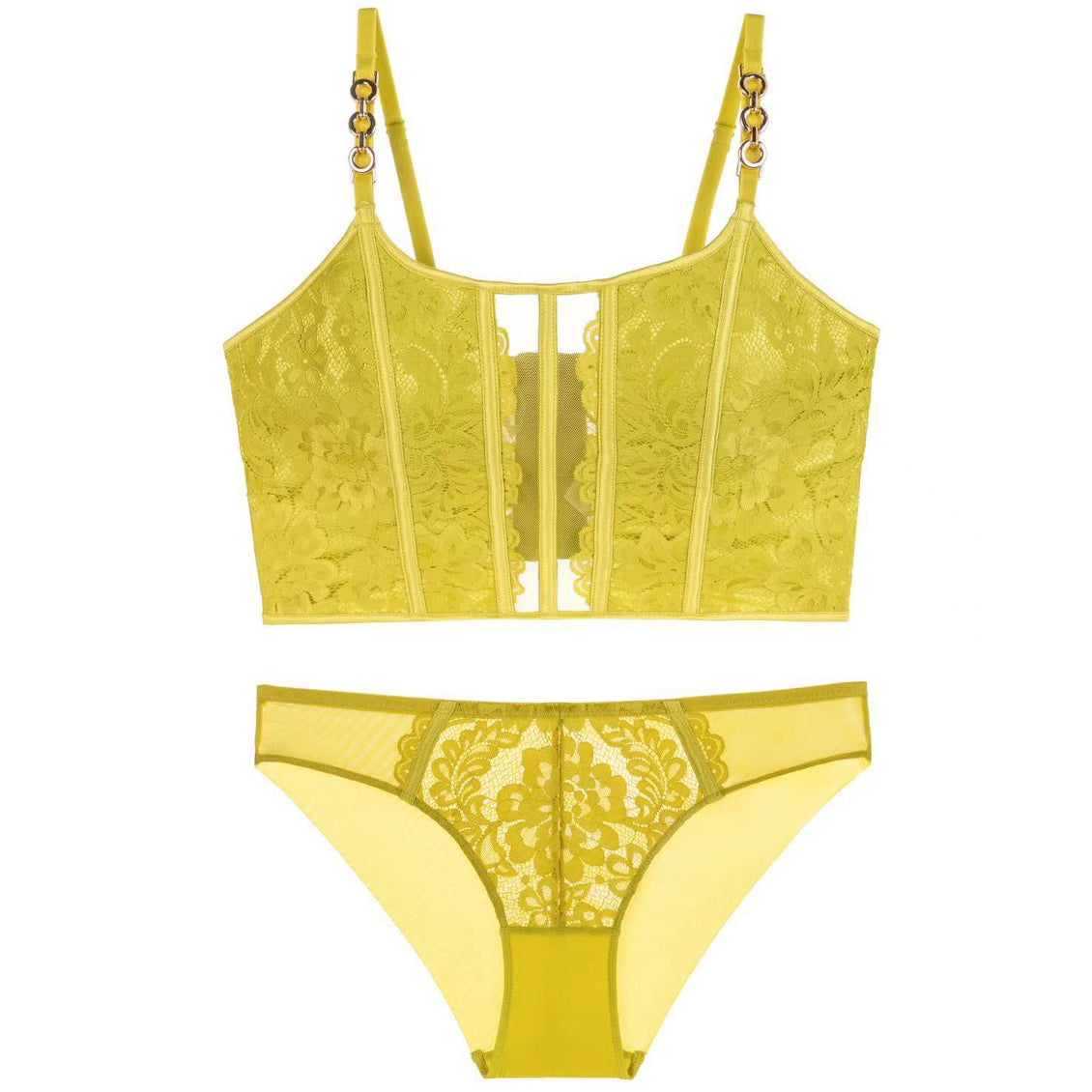 Komplet bielizny z biustonoszem push-up koronkowy detal Gabi Żółty