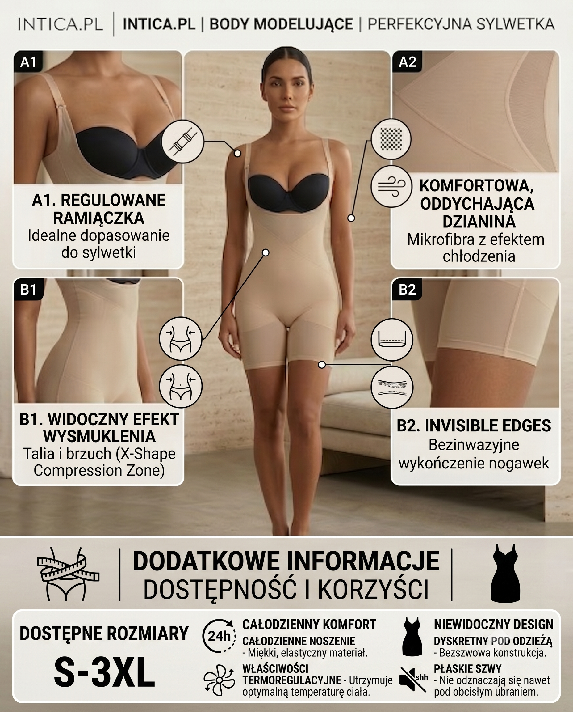 Body modelujące push-up z elastycznego materiału Agatha