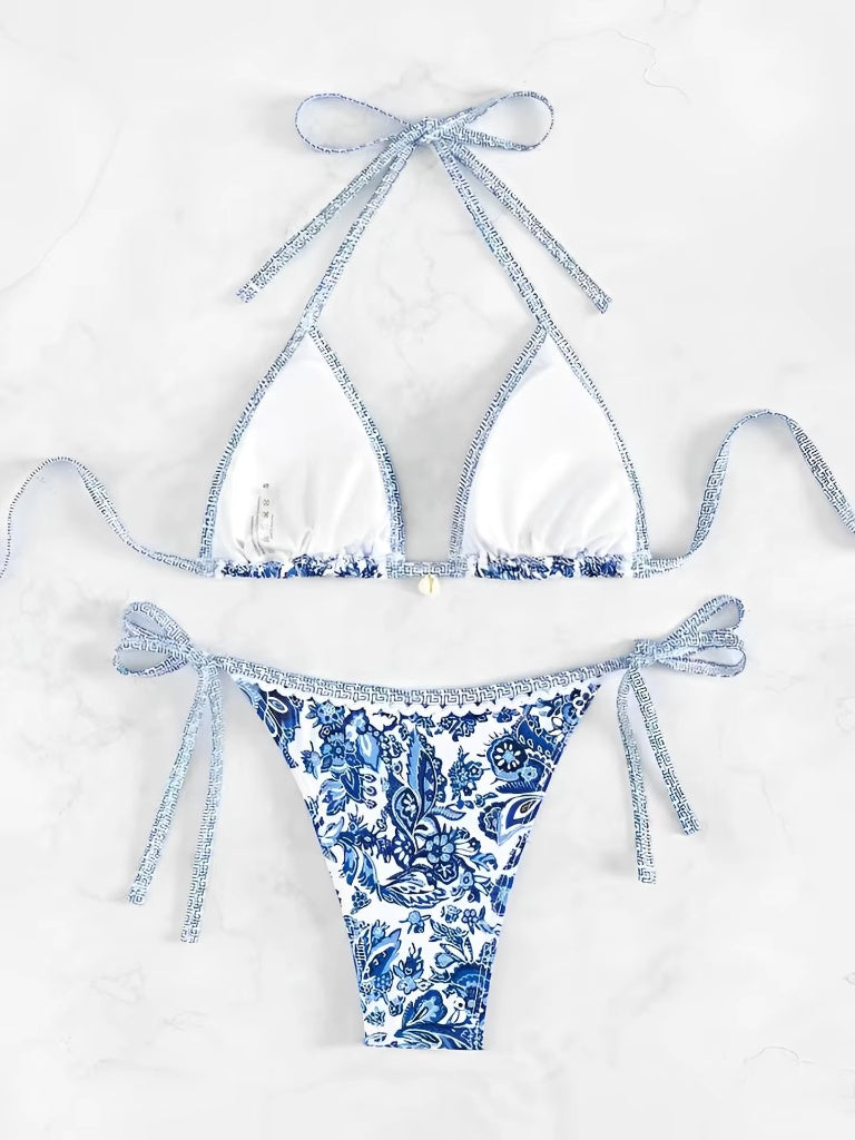 Dwuczęściowe bikini wiązane z greckim motywem i ozdobną muszelką na słoneczne dni Aurelia